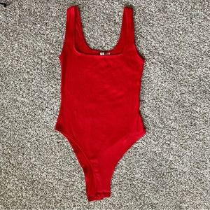 H&M Divided Fire Engine Red Ribbed Square-Neck Tank Top Bodysuit